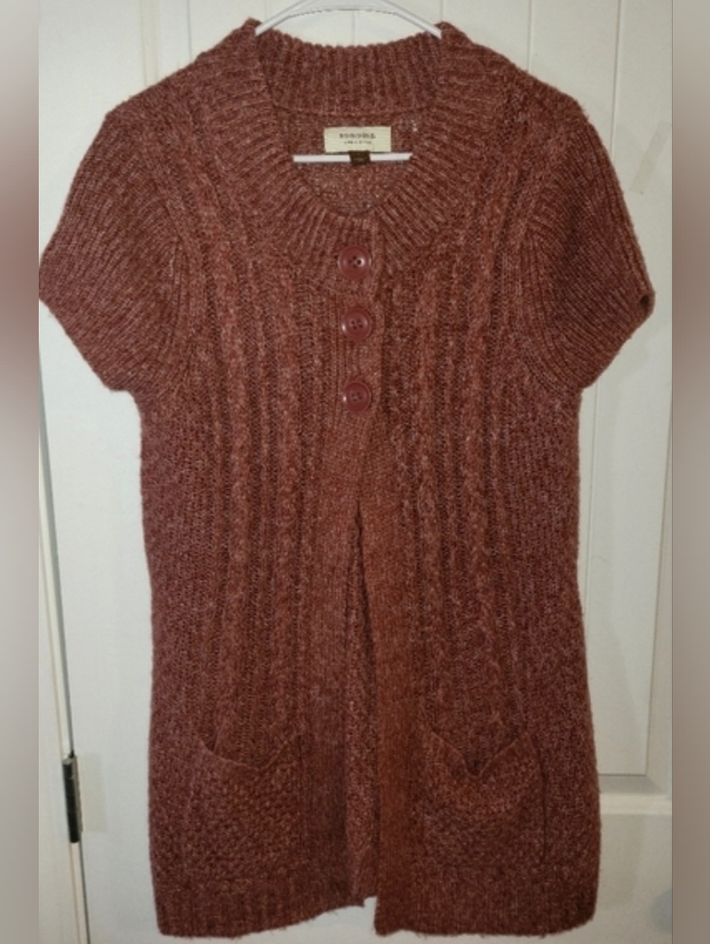Sonoma Short Sleeve Light Brown Cardigan Sweater Cable Knit Large ❤️
